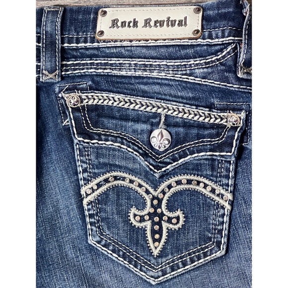 Rock Revival Sasha Capri Jeans Size 31 Bling Flap Pocket Stretch Boho Chic Style - Picture 10 of 11